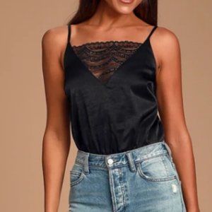 Black Lace Satin Sleeveless Bodysuit
